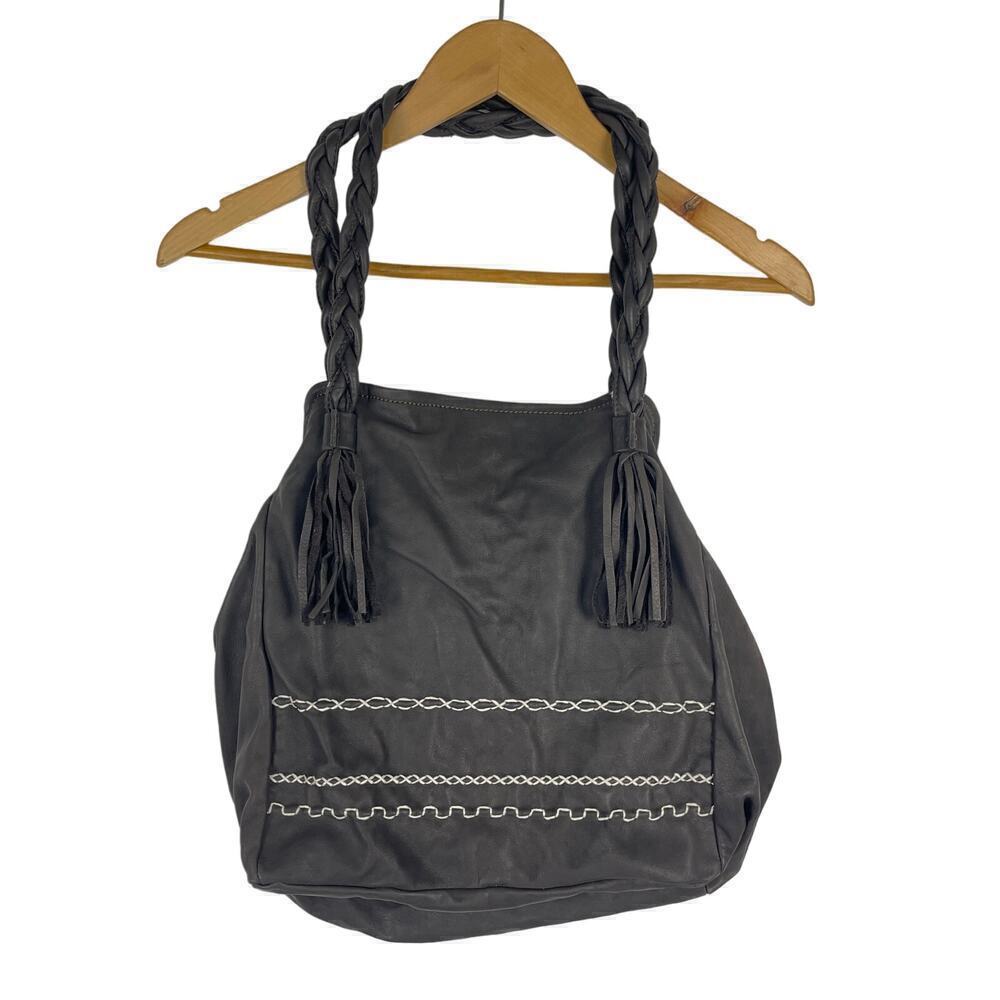 Nicoli Chocolate Brown Leather Shoulder Bag Slouch Embroidered Made in Italy